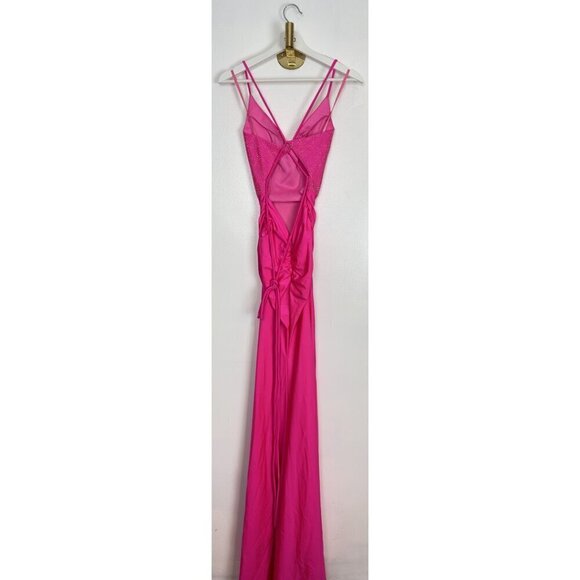 LA FEMME Tie Back Sequin Trumpet Gown in Neon Pink Size US 0 - Picture 6 of 9
